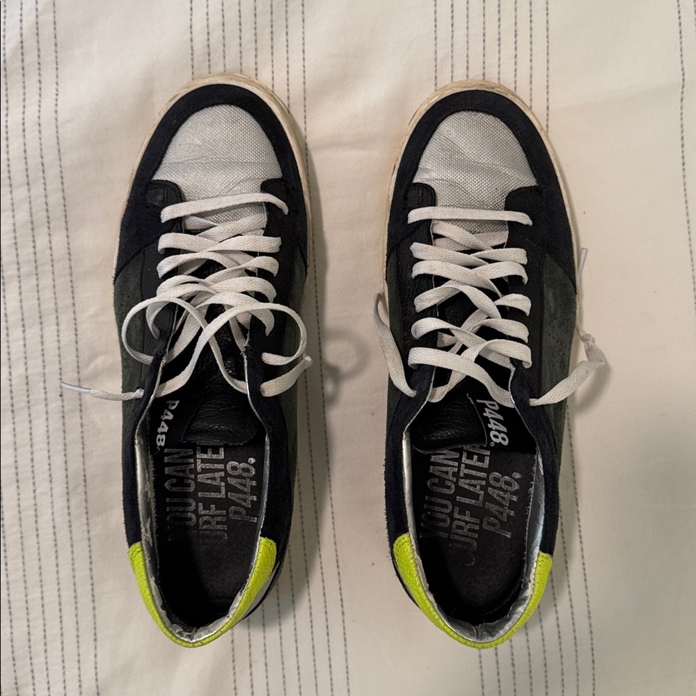 P448 Black and White Sneakers with Neon Accents